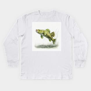 Green Cod Fish Watercolor Kids Long Sleeve T-Shirt